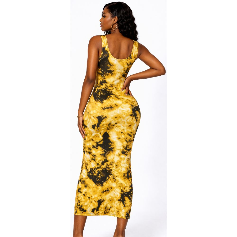 Sleeveless Tie Dye Bodycon Maxi Dress